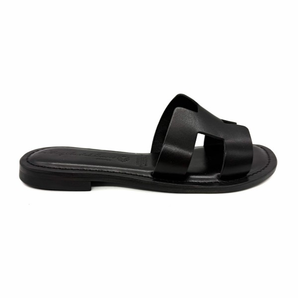 Sandalo a fascia pelle nero con taglio "H" donna Angolo del Cuoio
