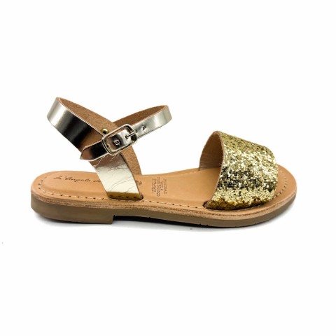 Sandalo pelle oro con glitter bambina Angolo del Cuoio