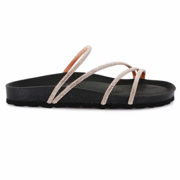 Ciabatta con listini di strass donna champagne-nero Grunland