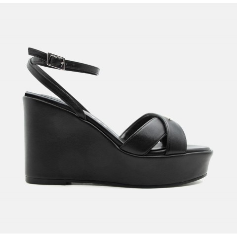 Sandalo nero con zeppa e plateau donna Replay