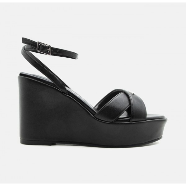 Sandalo nero con zeppa e plateau donna Replay