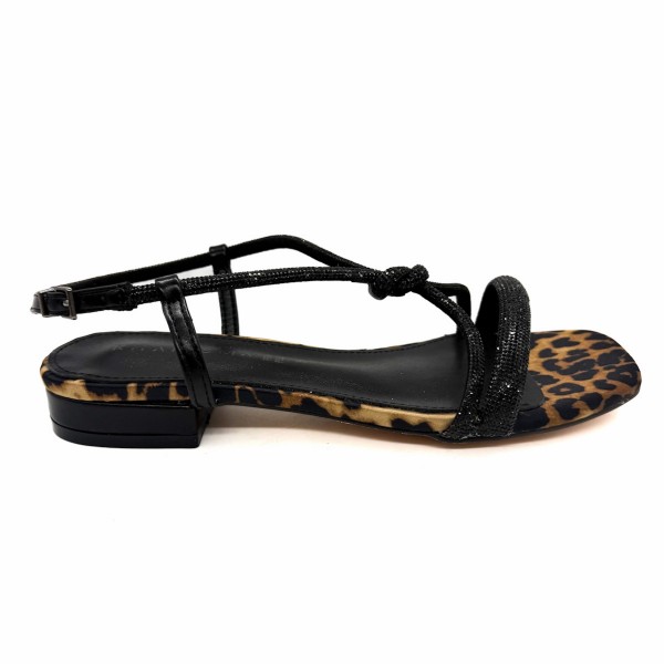 Sandalo nero strass animalier nero donna Kharisma