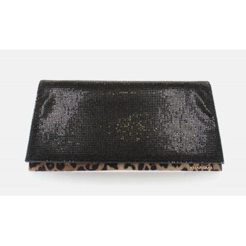 Pochette busta trapezio strass animalier nero Kharisma