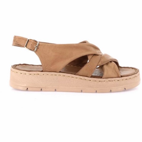 Sandalo incrociato in vera pelle cuoio donna Grunland