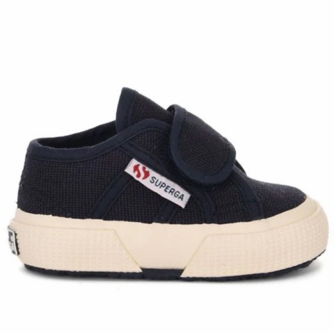 Sneaker cotone blu con velcro primi passi bambino unisex Superga 2750 bstrap