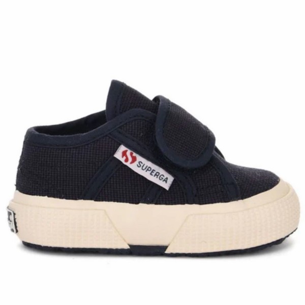 Sneaker cotone blu con velcro primi passi bambino unisex Superga 2750 bstrap