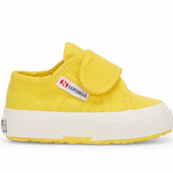 Sneaker in cotone giallo con velcro primi passi bambino unisex Superga 2750 bstrap