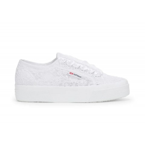 Sneaker bianca pizzo flower macrame platform donna Superga 2740