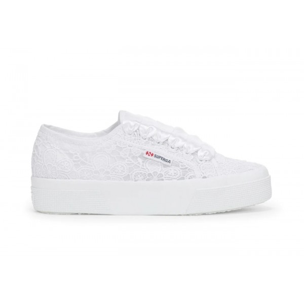 Sneaker bianca pizzo flower macrame platform donna Superga 2740