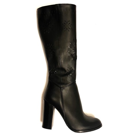 Stivale pelle nero donna Lace up